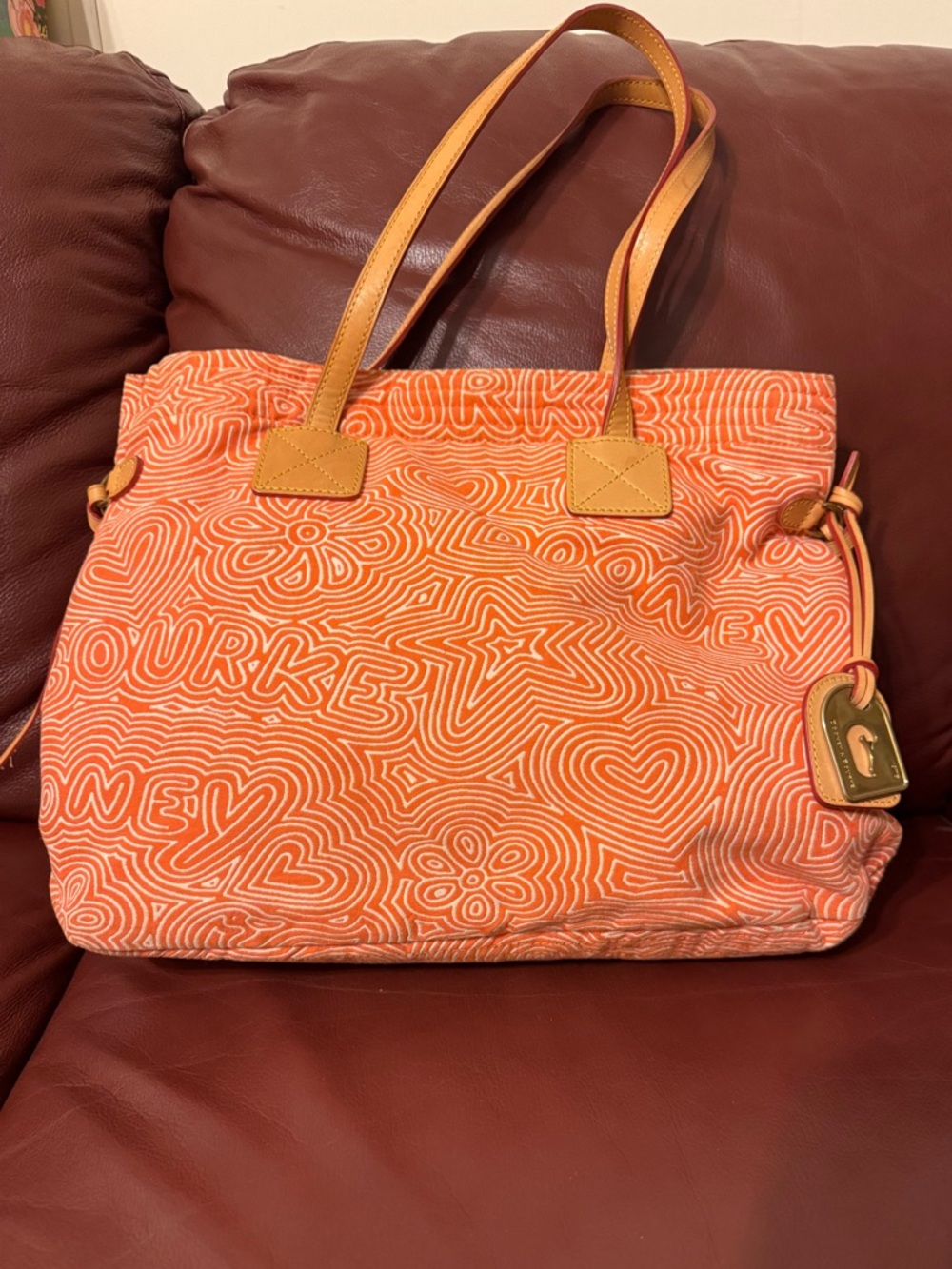 Dooney & Bourke Canvas Tote Bag with Tan Leather Handles